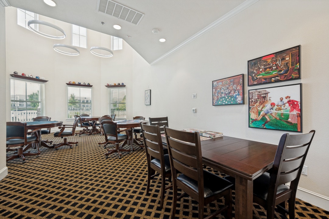 The comfortable dining room offers a cozy space for shared meals within our Senior Housing Community in McKinney TX.